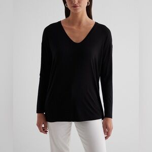 BNWT Express Supersoft Relaxed V-Neck Long Sleeve Shirt L Pitch Black